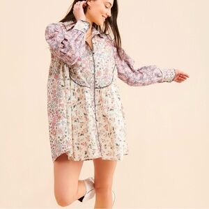 Free Peoplee My Time Shirtdress in Ivory Multi